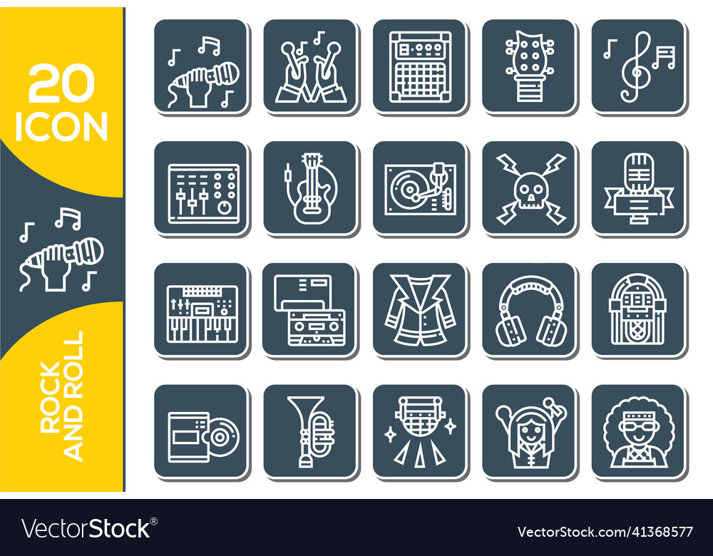 Rock and roll line icon set included the icons