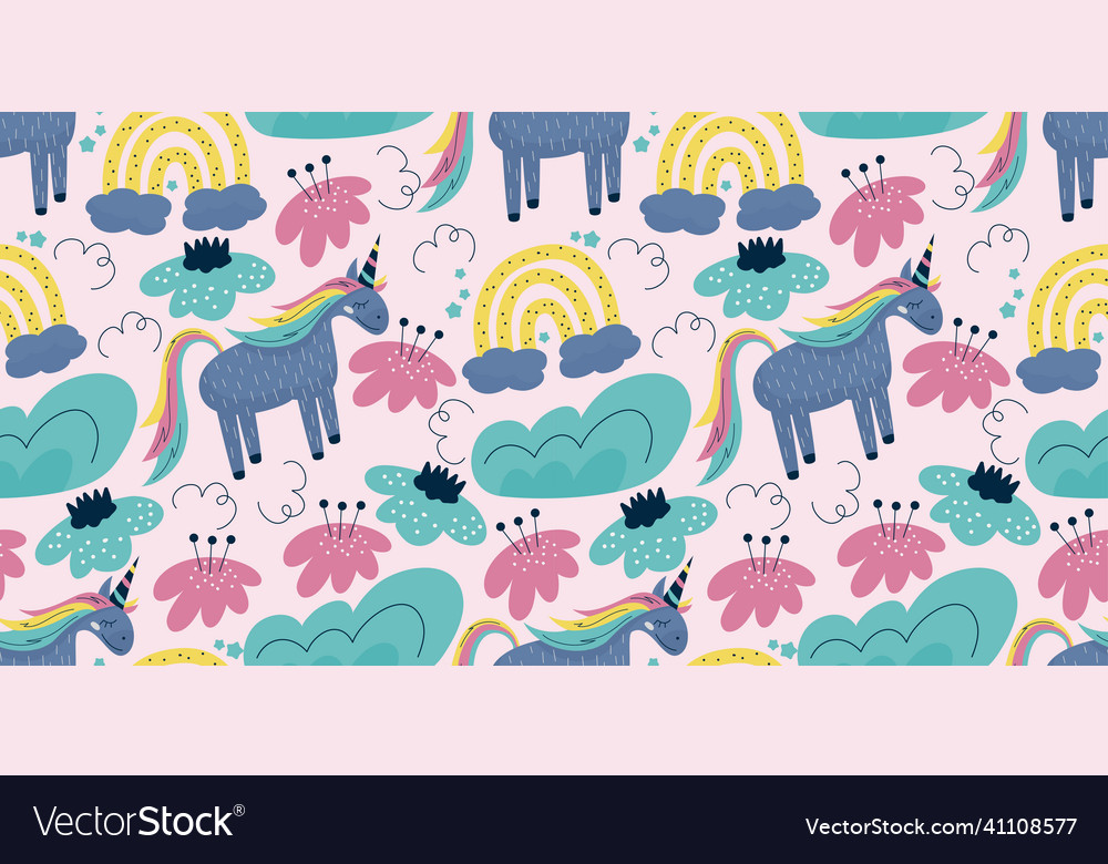 Scandinavian unicorn seamless pattern with rainbow vector image Scandinavian unicorn seamless pattern with rainbow