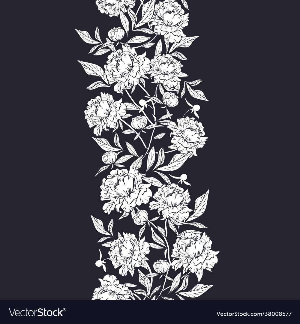 Seamless vertical garlands with white peonies vector image Seamless vertical garlands with white peonies