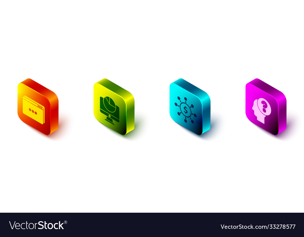 Set isometric website template computer monitor vector image Set isometric website template computer monitor