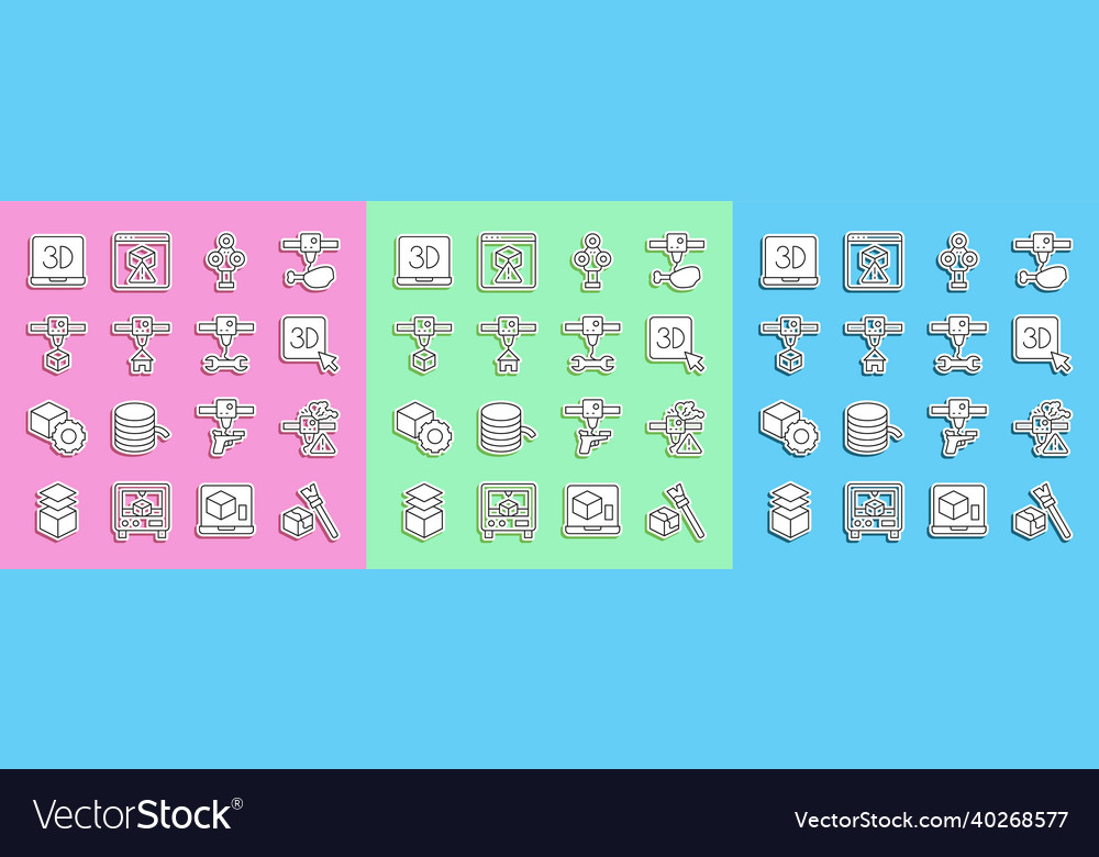 Set line isometric cube 3d printer warning vector image Set line isometric cube 3d printer warning