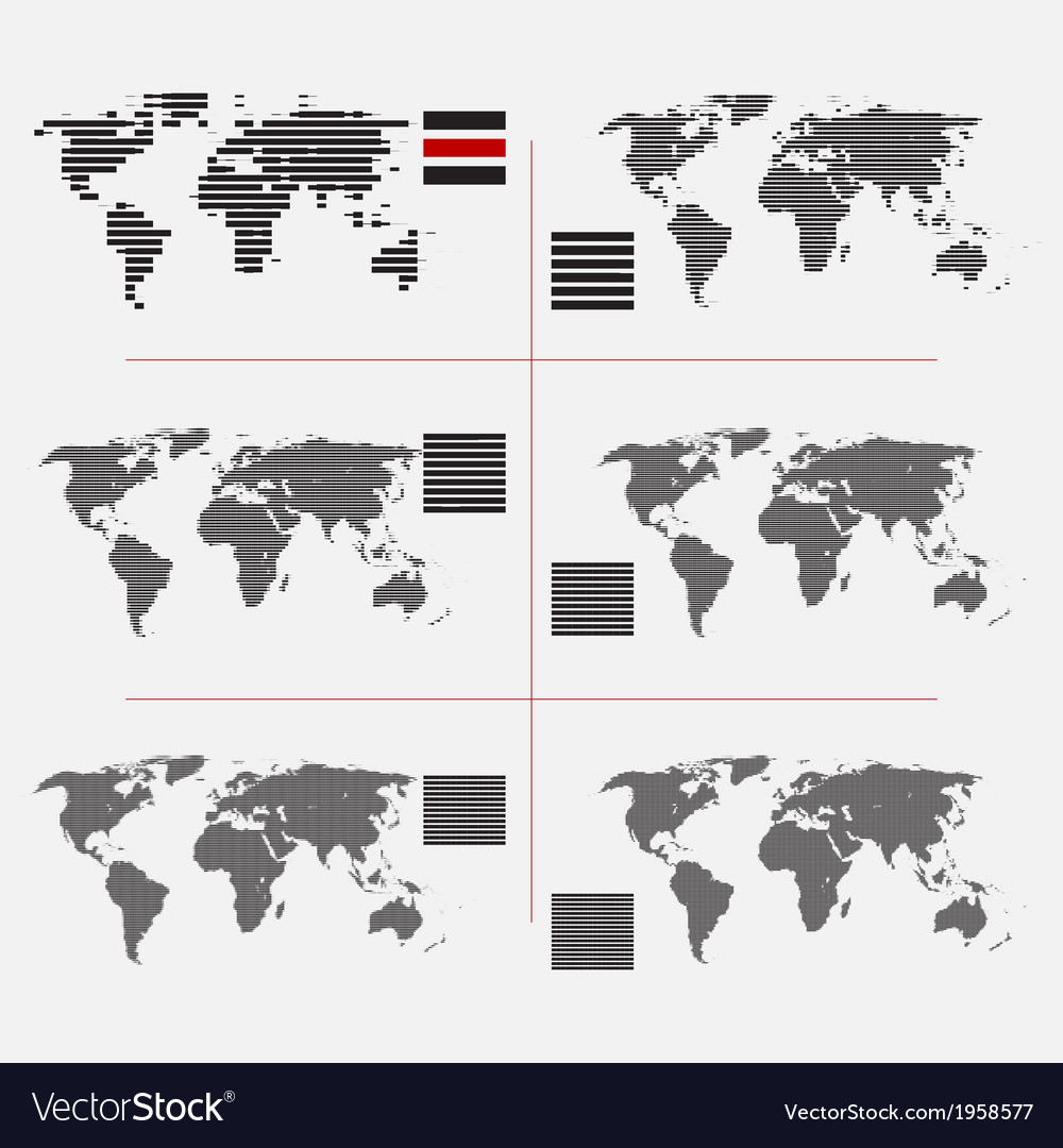 Set of dotted world maps in different resolution