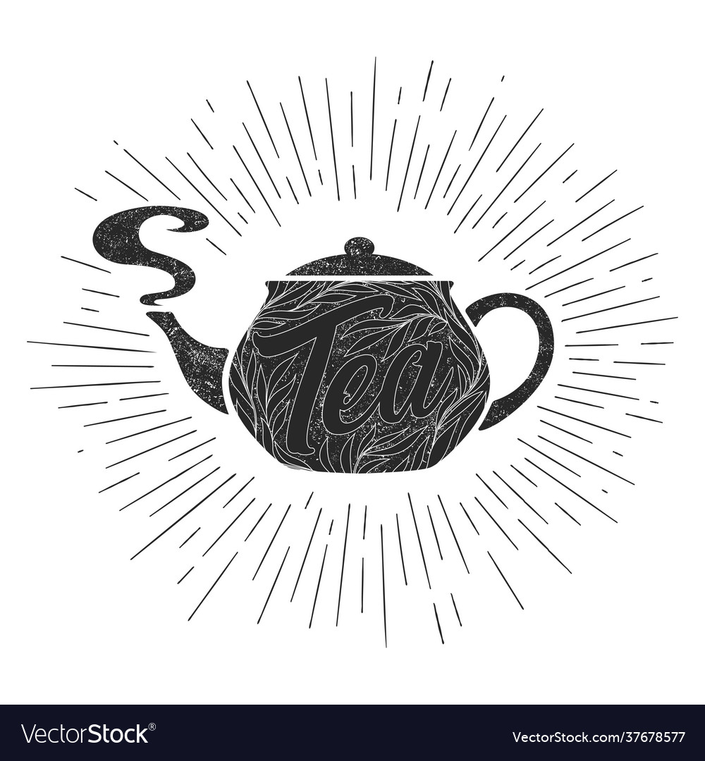 Tea hand drawn logo with black teapot