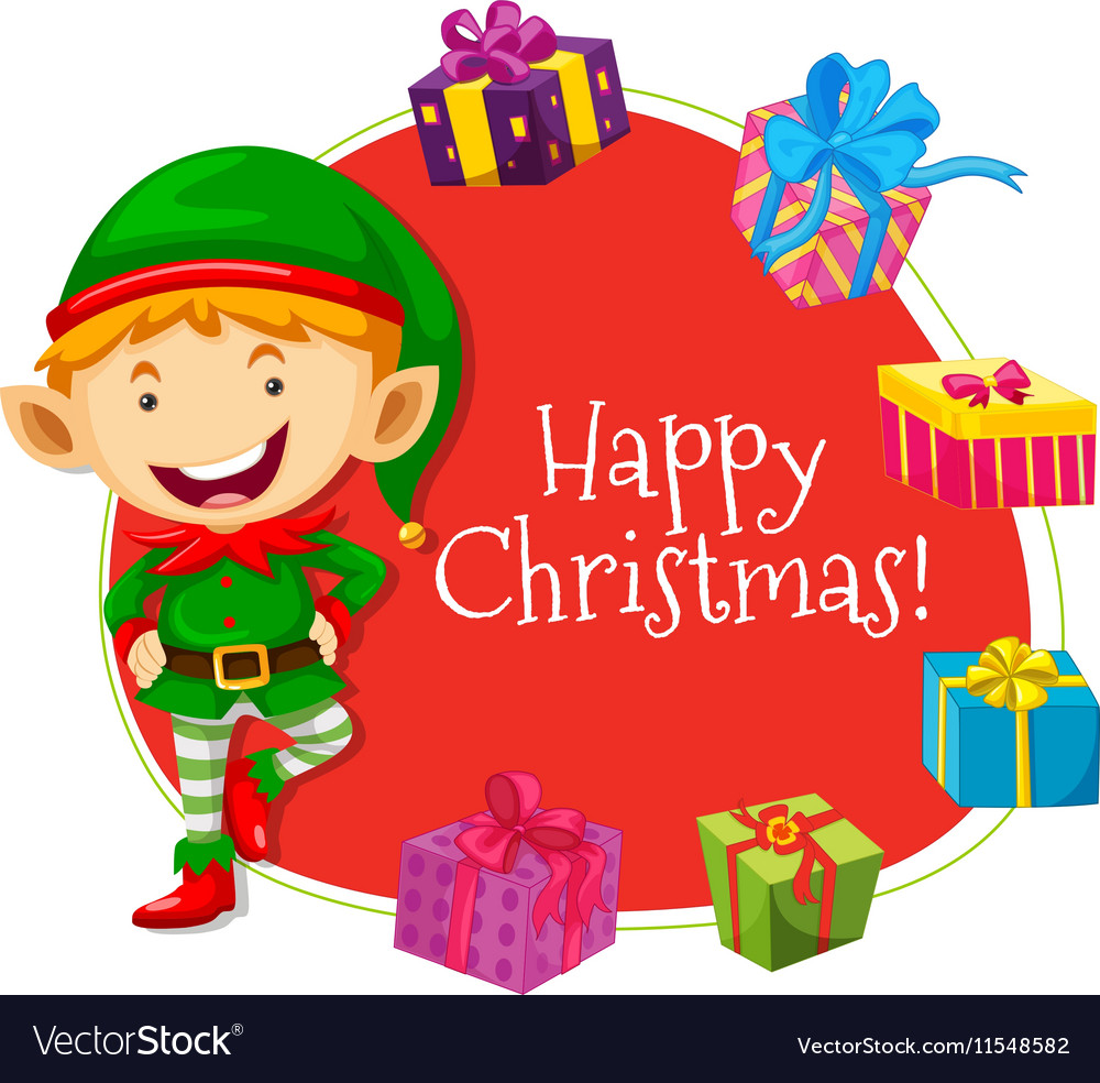 christmas card template with elf and presents christmas present card template