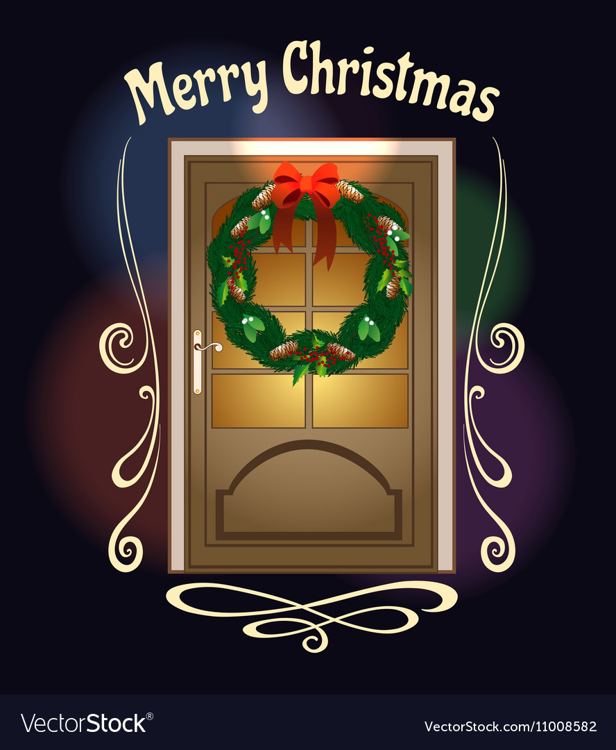 Christmas Welcome Wreath On Front Door Royalty Free Vector Christmas Welcome Wreath On Front Door Vector Image