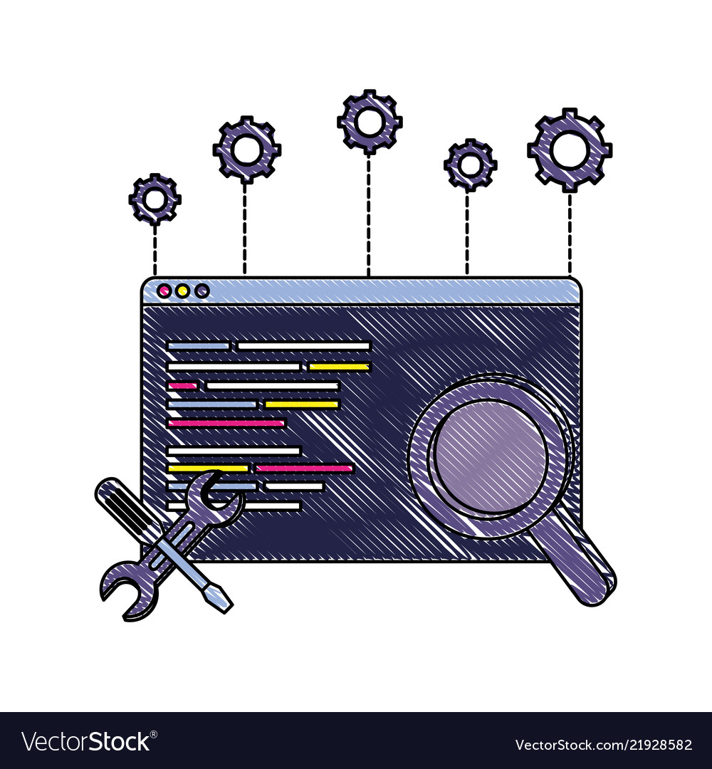 Grated website code program and magnifying glass