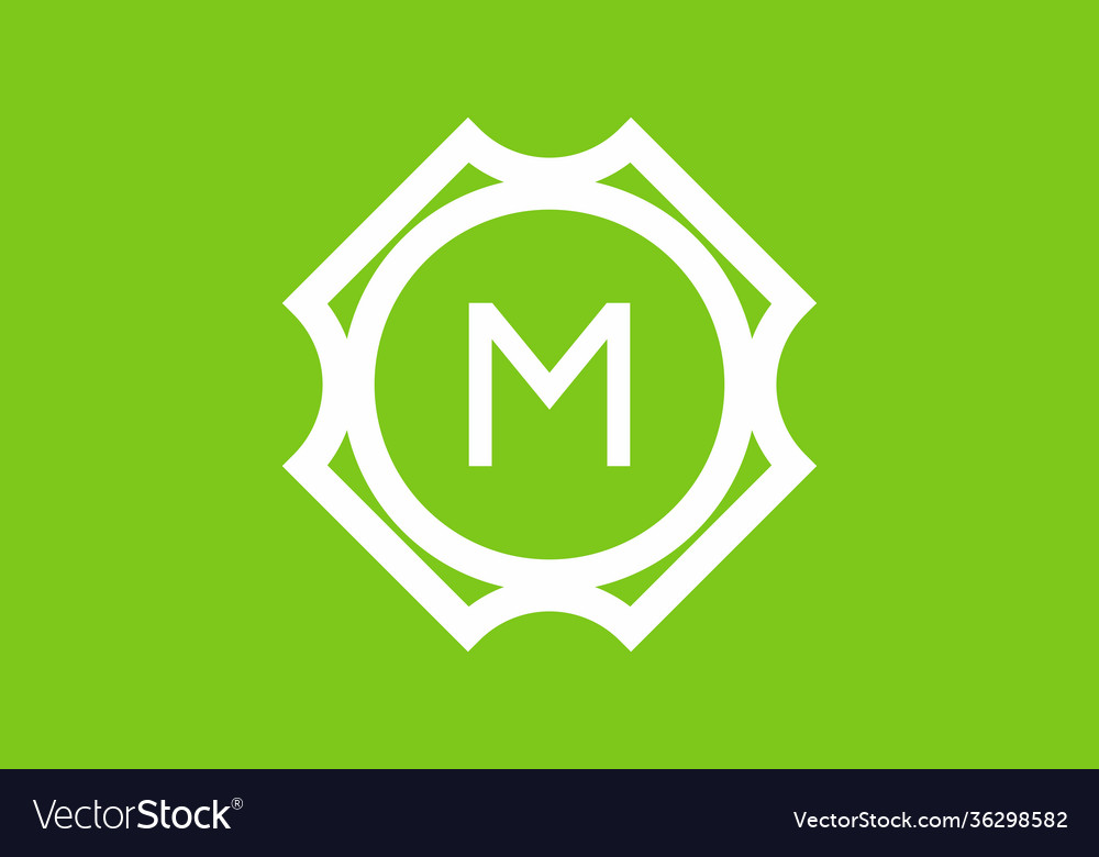 Green white m initial letter in frame