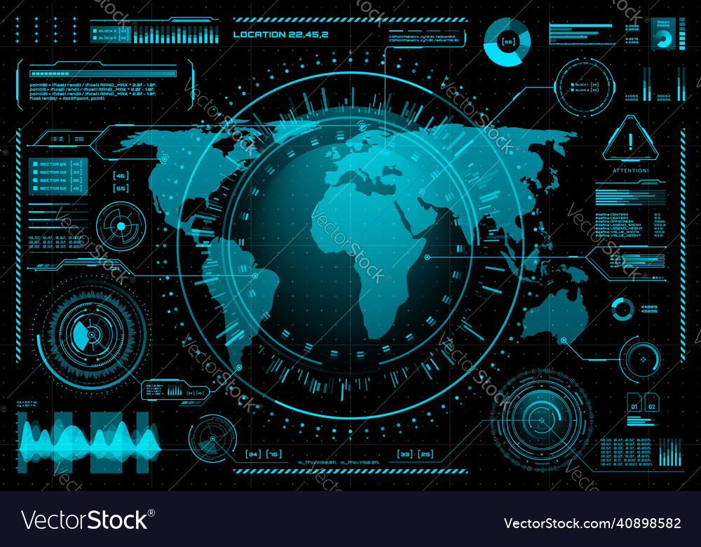 Hud user interface world map business data chart Vector Image