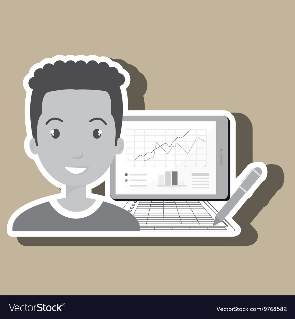 Man with pc isolated icon design