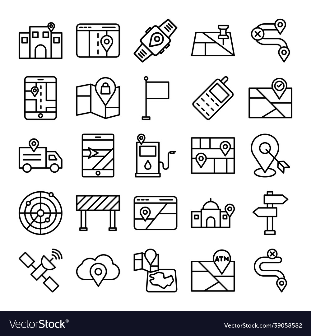Map and navigation isolated icons set