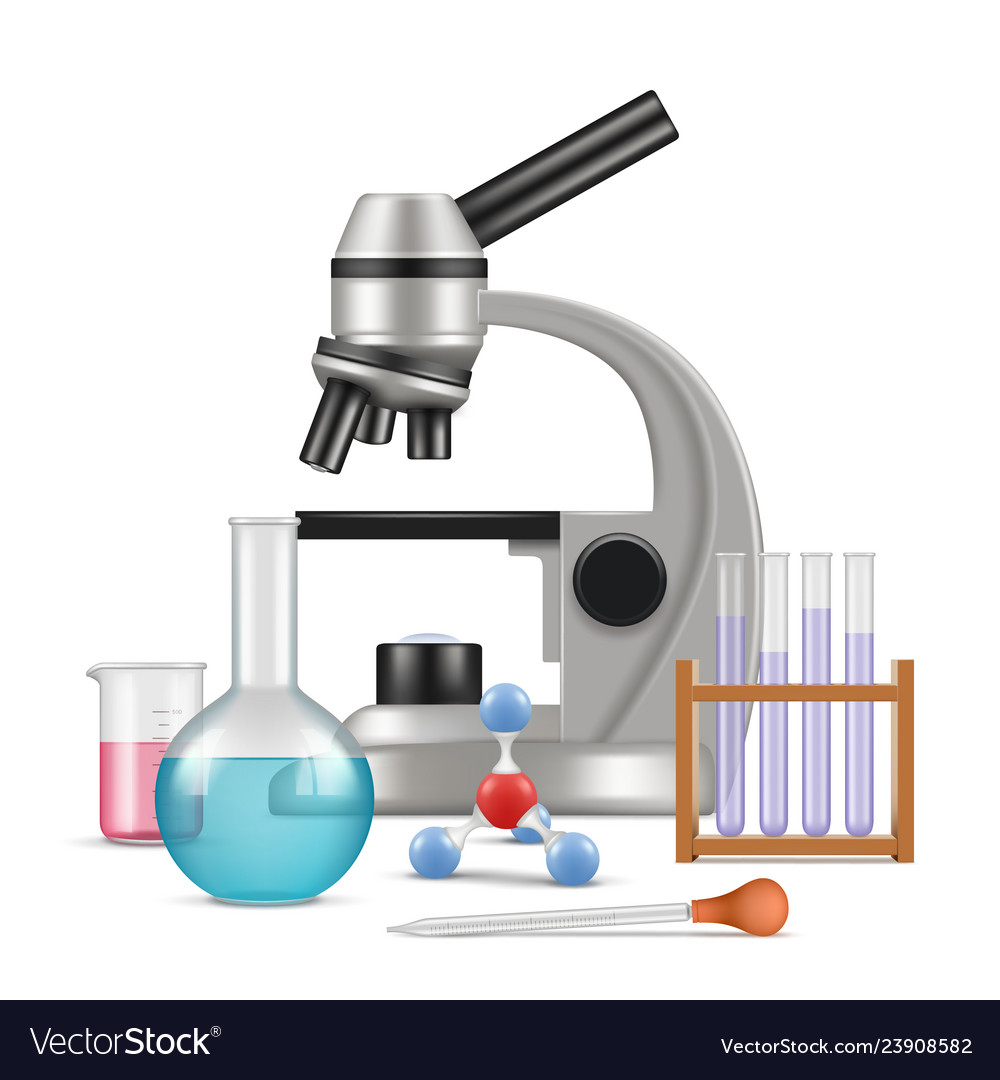 Science laboratory 3d biology physics items Vector Image