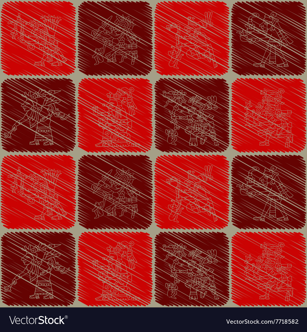 Seamless pattern with symbols from aztec codices