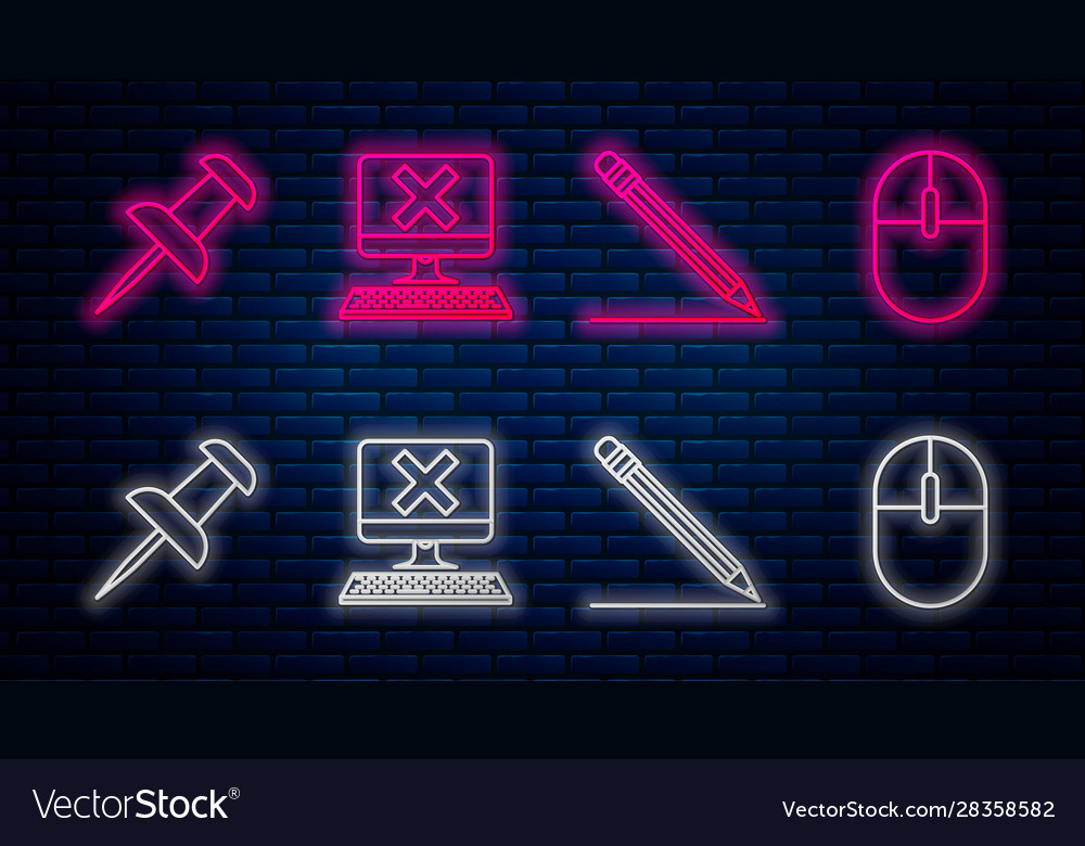 Set line computer with keyboard and x mark pencil vector image Set line computer with keyboard and x mark pencil