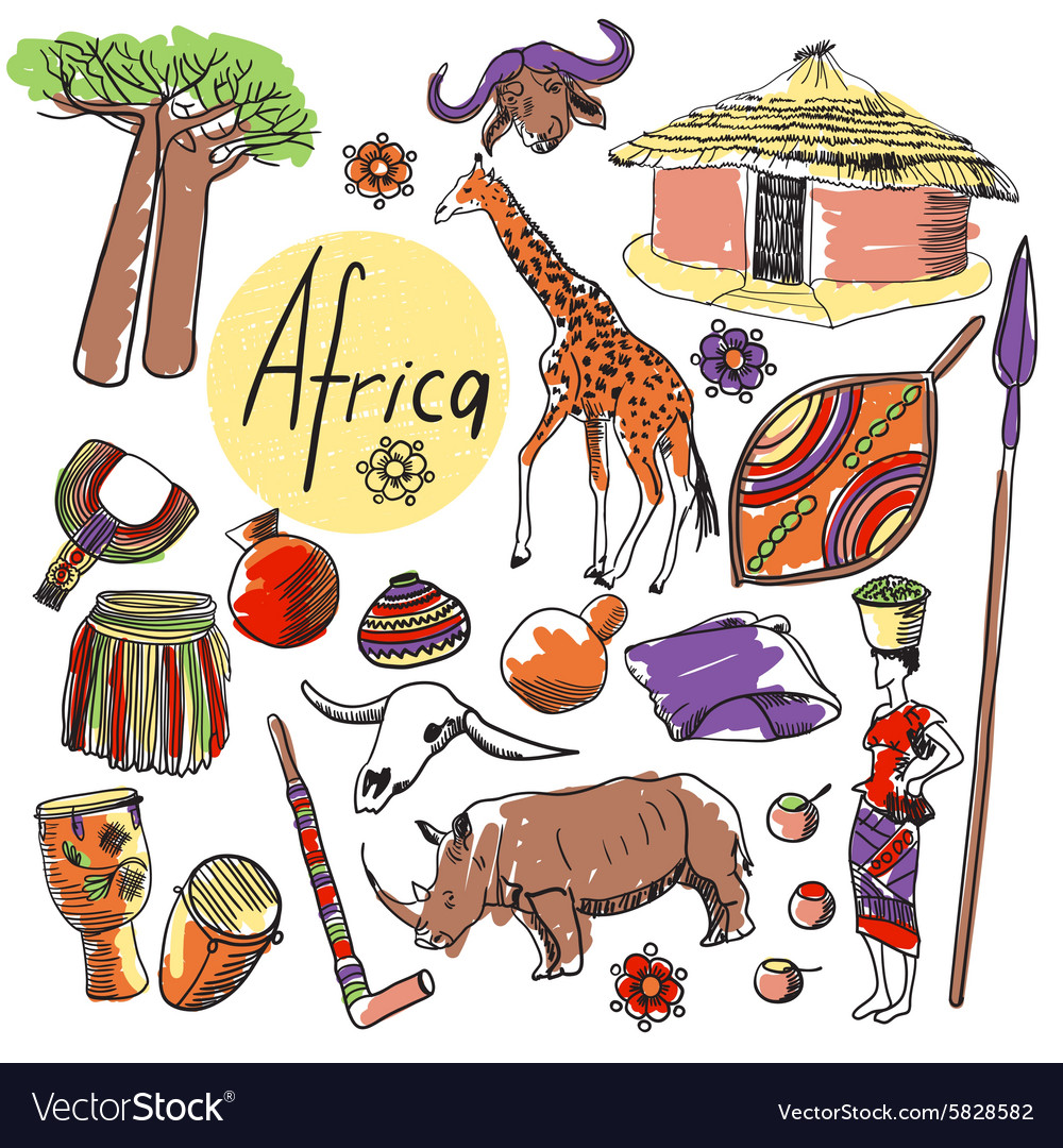 Set of tourist attractions africa Royalty Free Vector Image