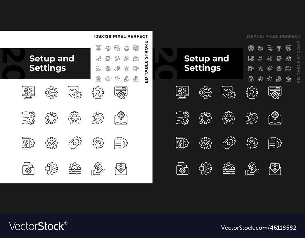 Setup and settings pixel perfect linear icons set