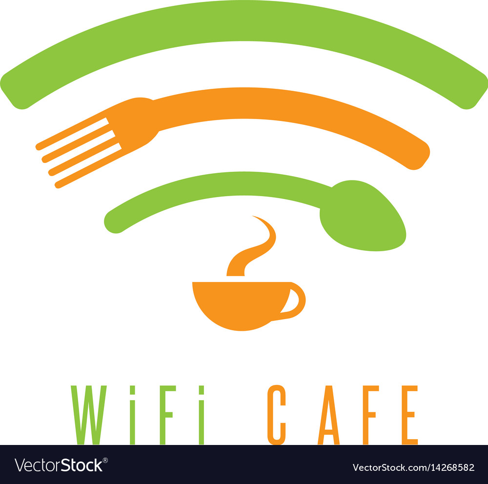 Wi-fi cafe simple with cup of coffeespoon and fork