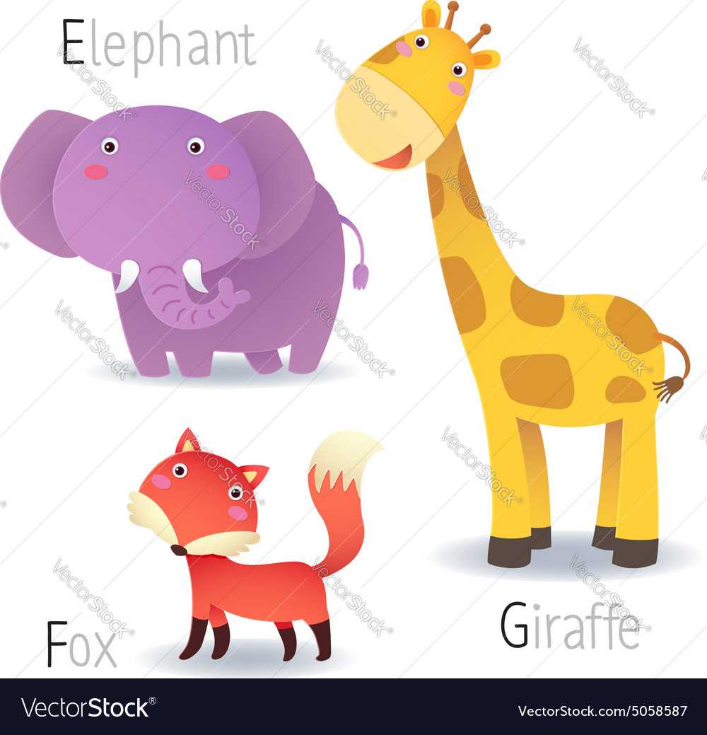 Alphabet with animals from e to g Royalty Free Vector Image Alphabet with animals from e to g Royalty Free Vector Image