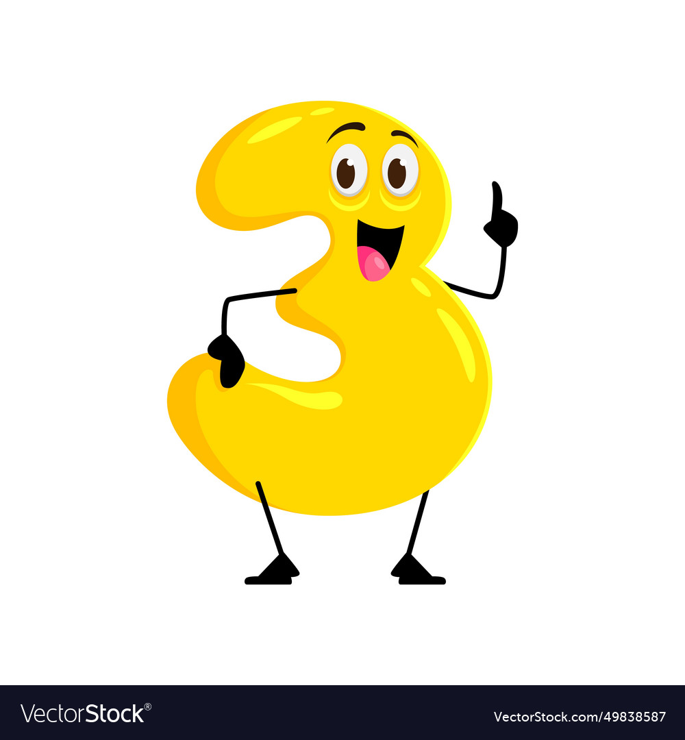 Cartoon cute funny number three character Vector Image