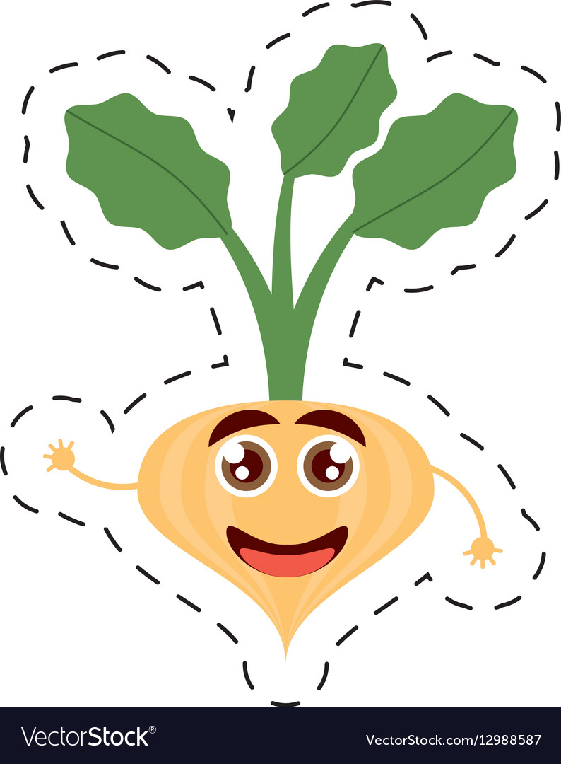 Cartoon onion leaves happy vegetable cut line