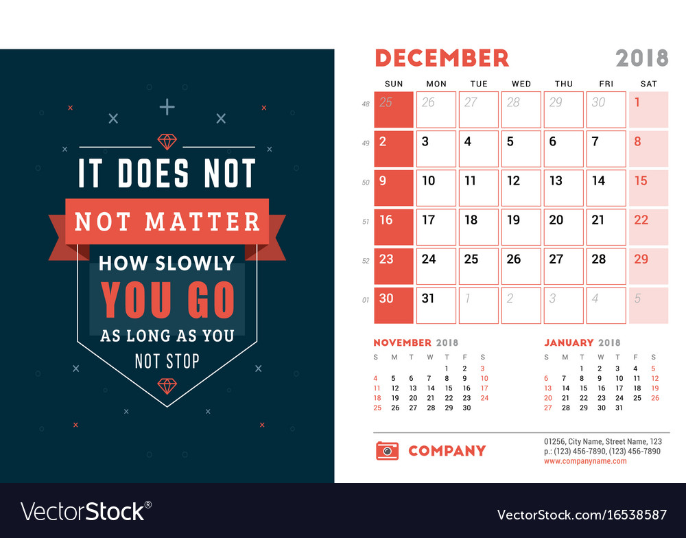 December 2018 Calendar with Motivational Quote