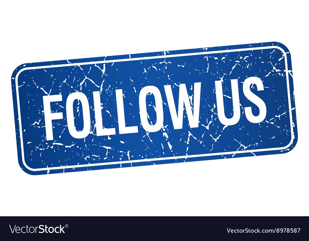 Follow us blue square grunge textured isolated