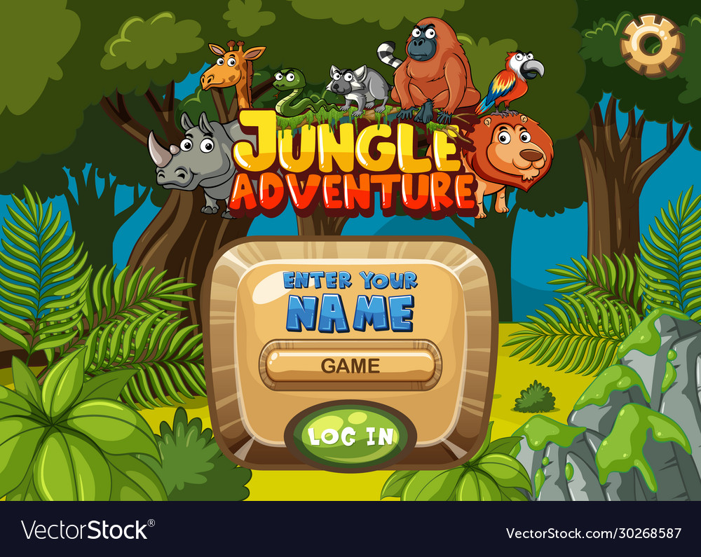 Game template design with trees and animals vector image Game template design with trees and animals