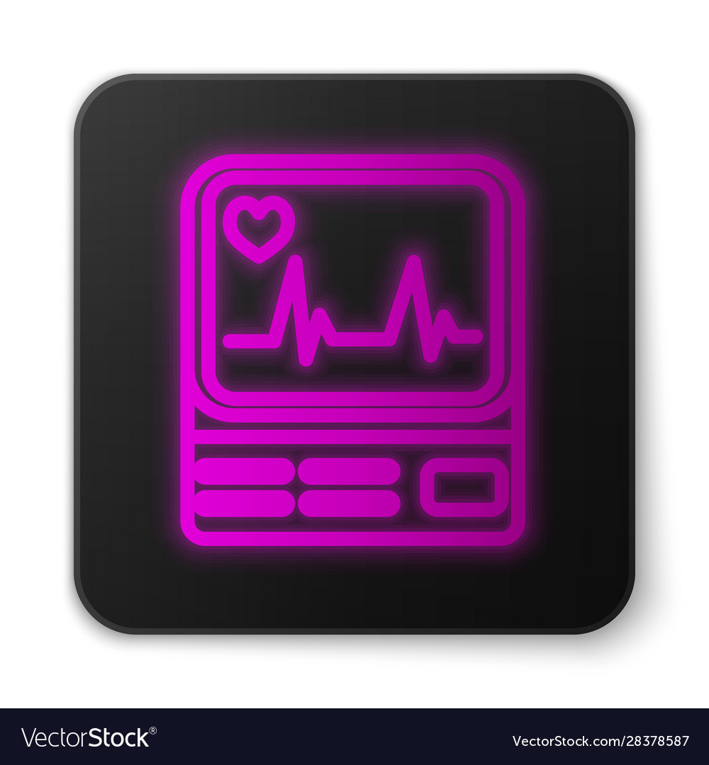 Glowing neon line computer monitor with cardiogram vector image Glowing neon line computer monitor with cardiogram