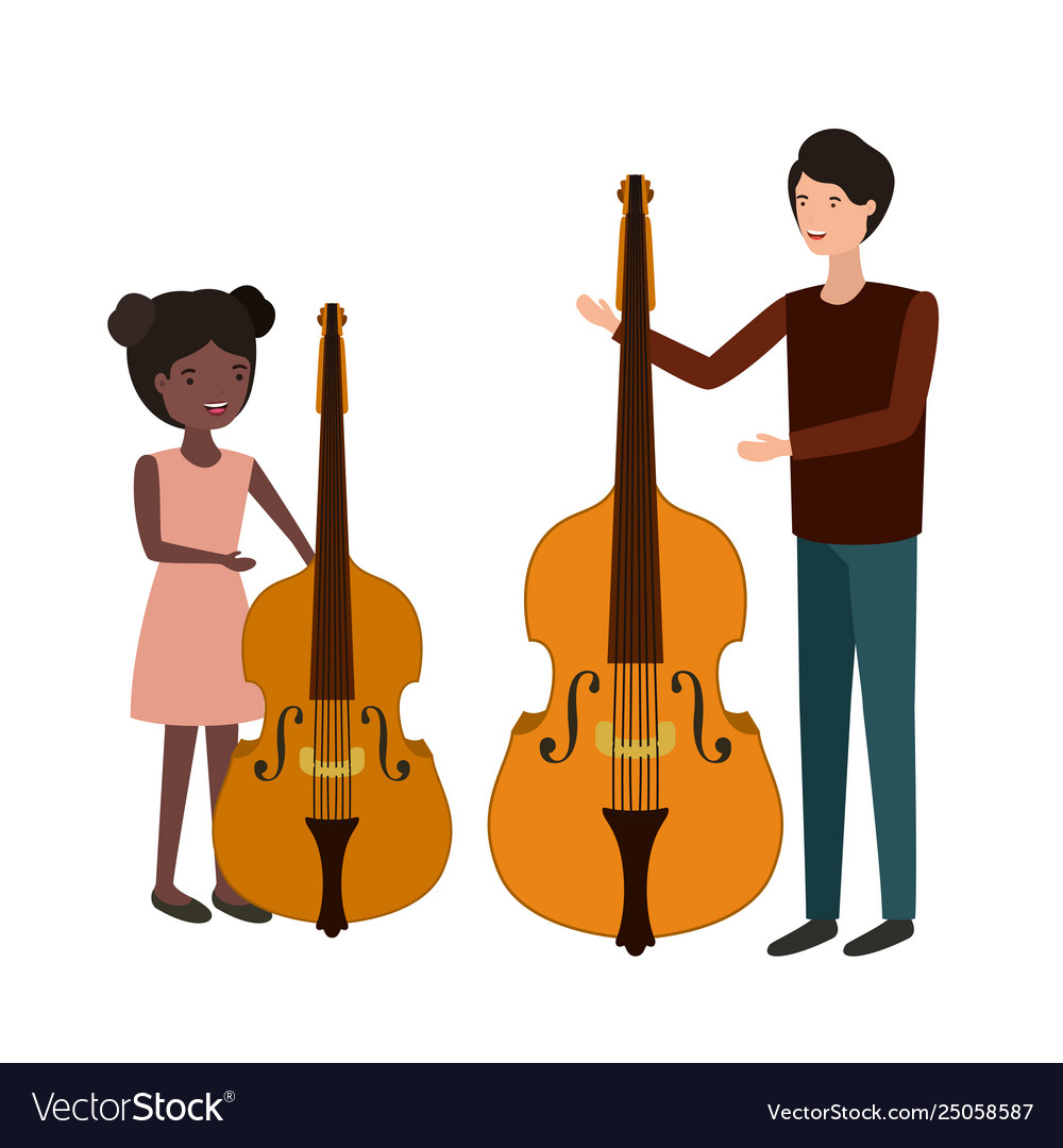 Man with daughter and fiddle character Vector Image Man with daughter and fiddle character