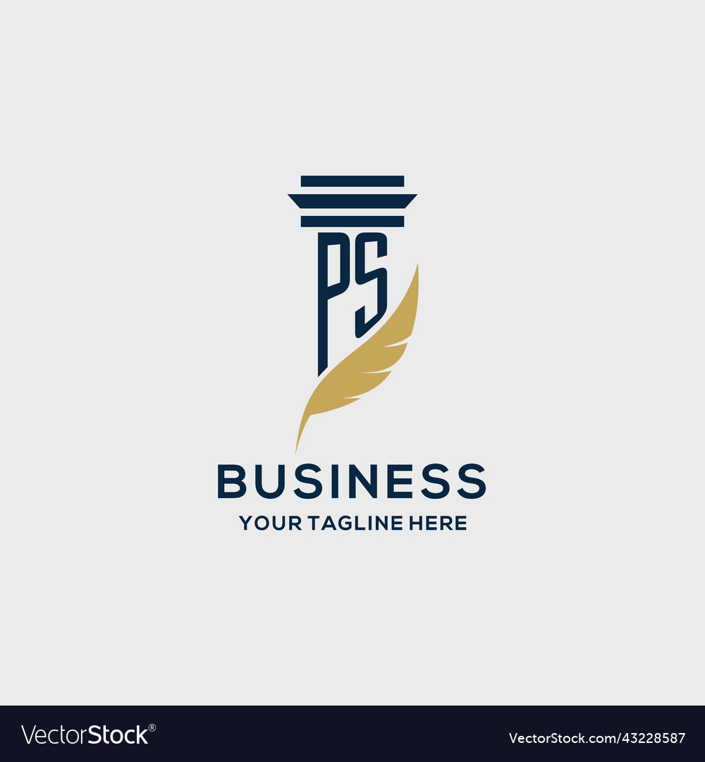 Ps monogram initial logo with pillar and feather