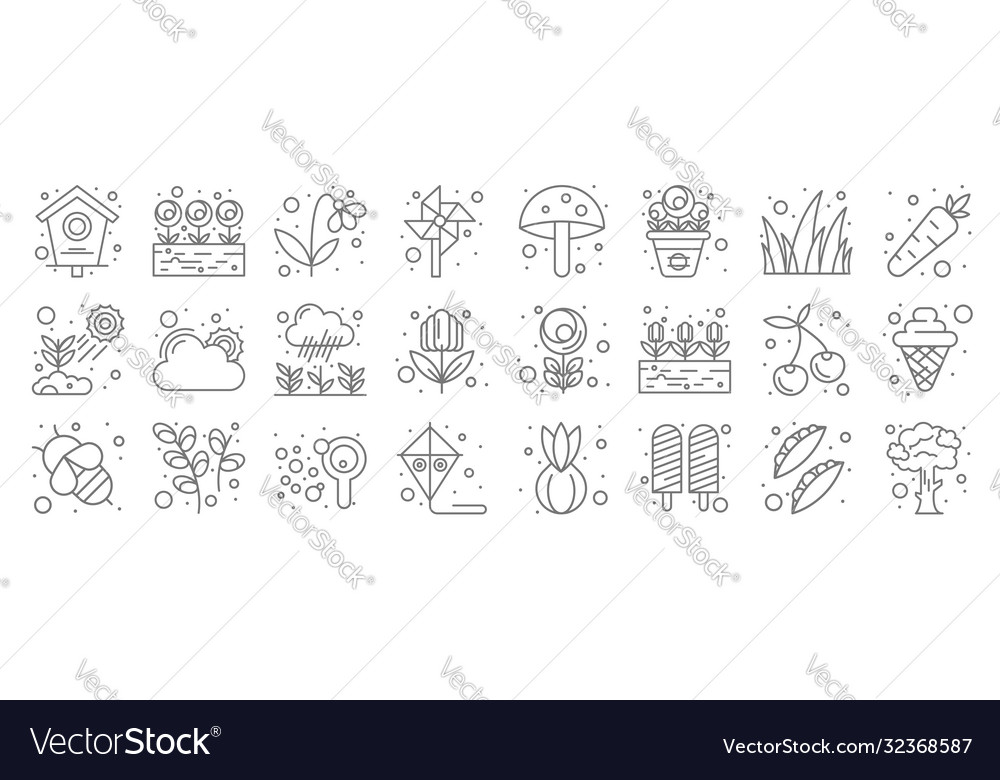 Spring line icons linear set quality vector image Spring line icons linear set quality