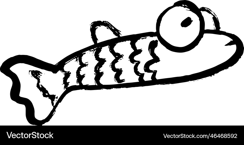 Artwork dry brush ink fish print Royalty Free Vector Image
