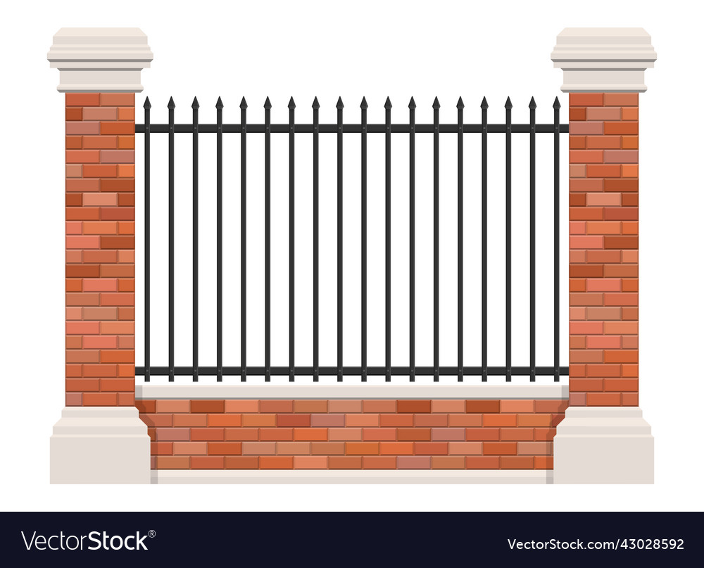 Brick and steel fence isolated on white background vector image Brick and steel fence isolated on white background