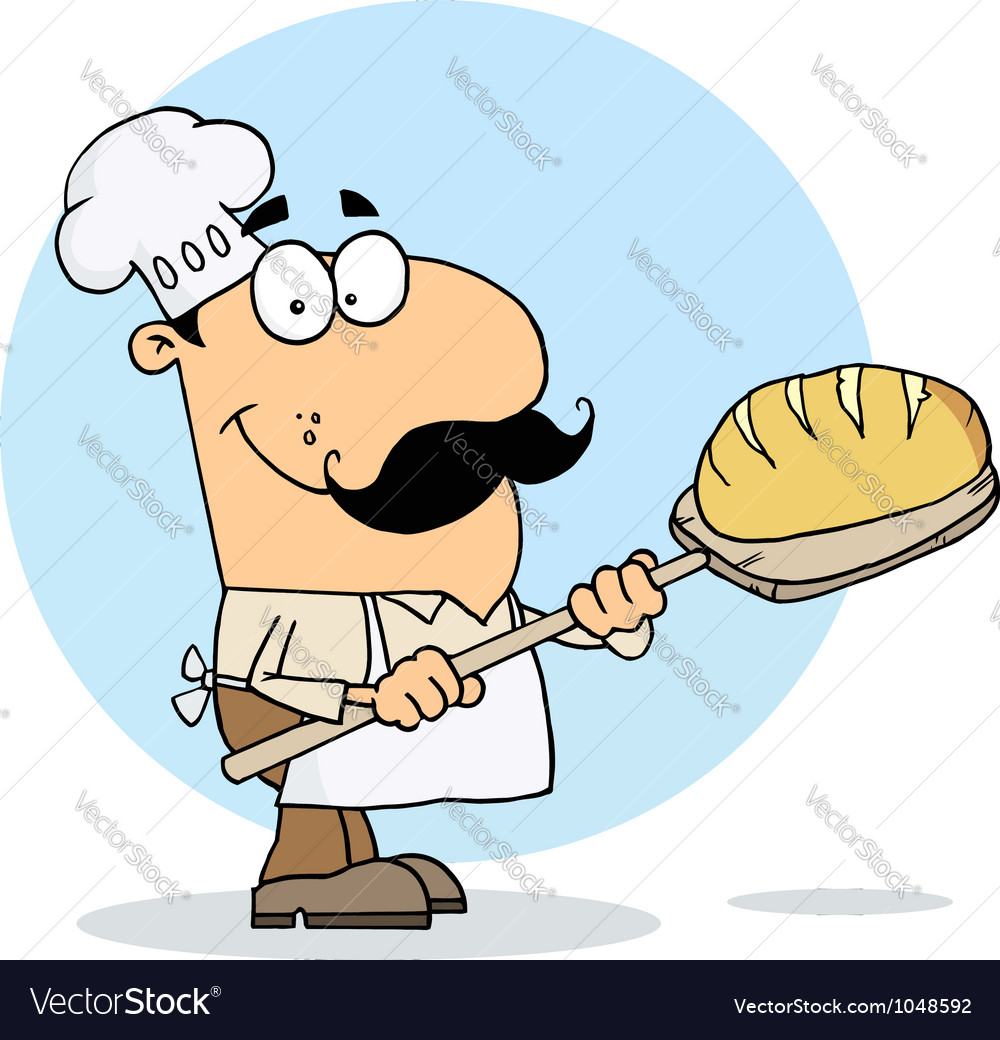 Caucasian cartoon bread maker man