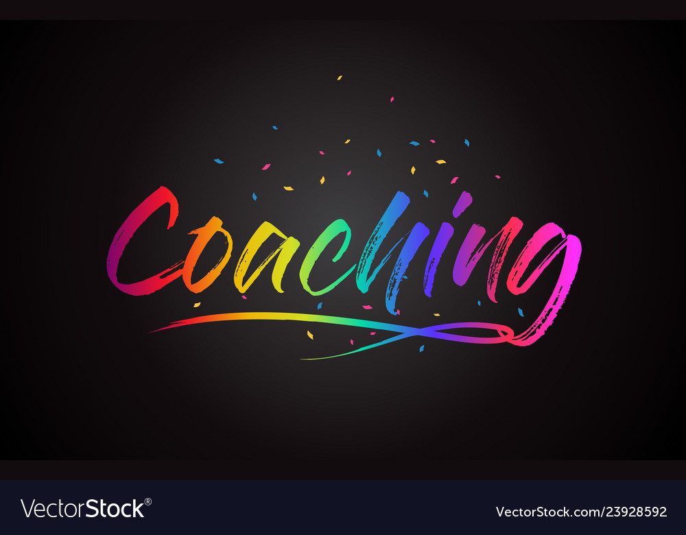 Coaching word text with handwritten rainbow Vector Image