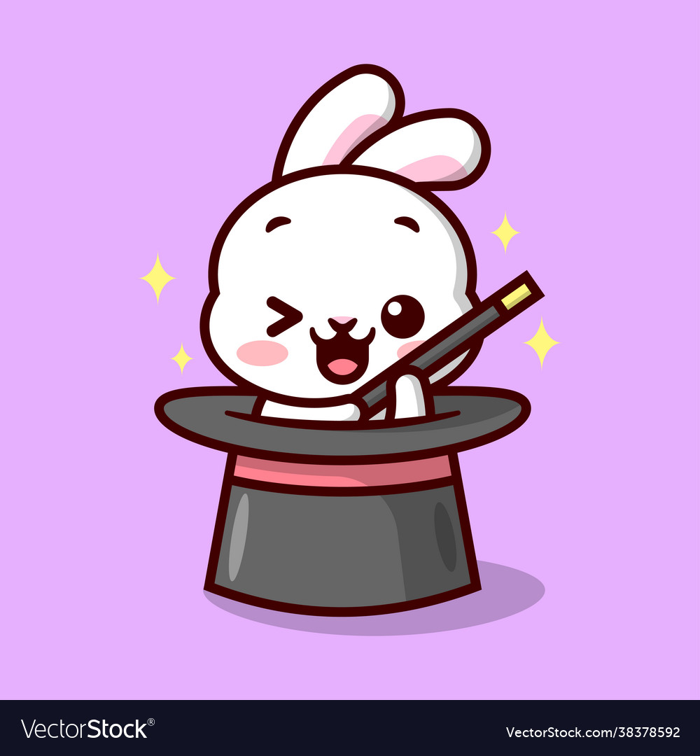 Cute little bunny is holding a magician stick Vector Image