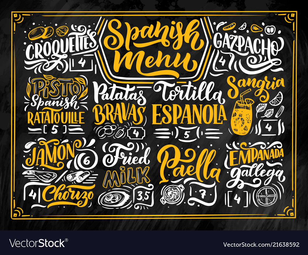 Freehand sketch style drawing spanish menu Vector Image