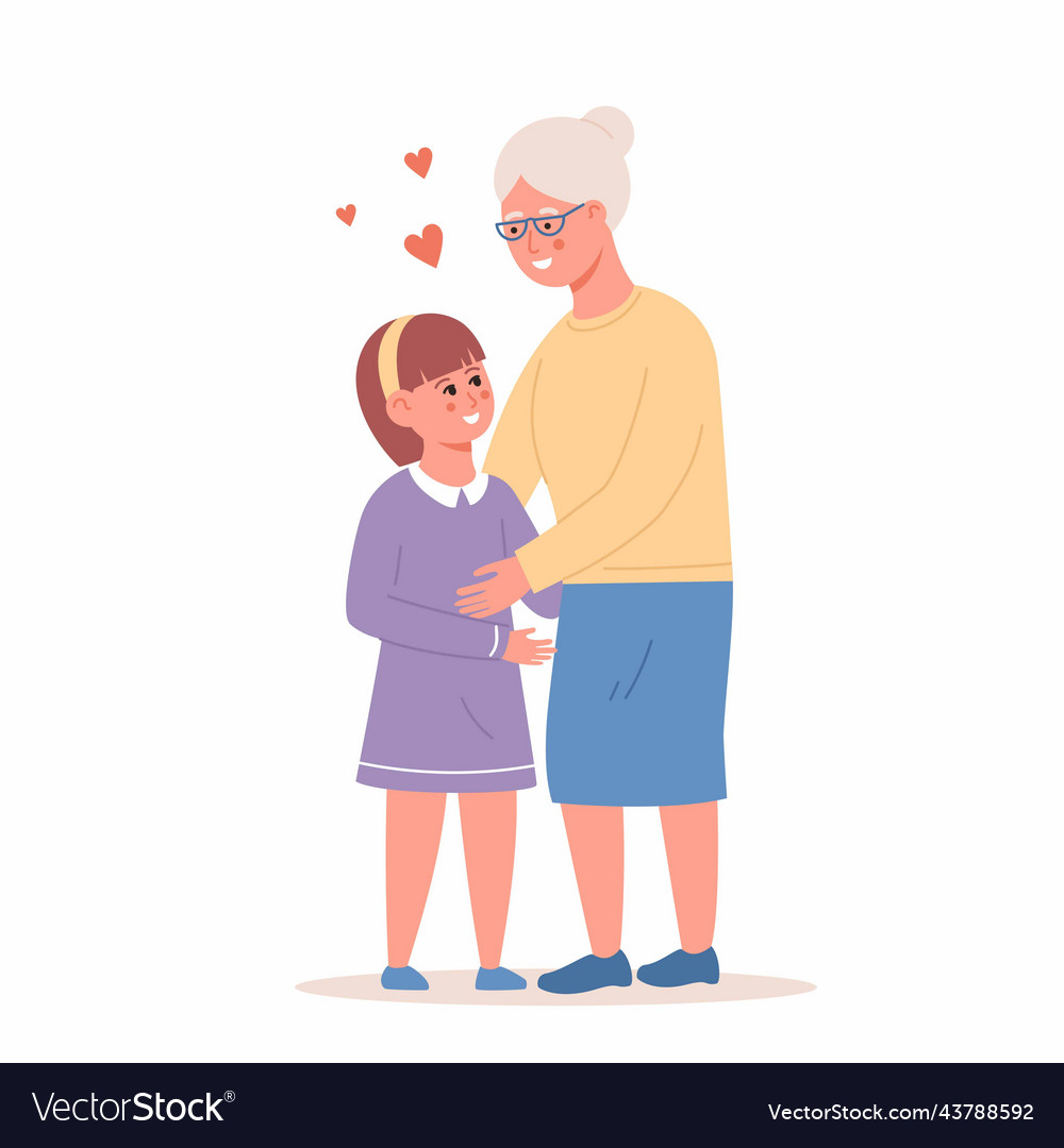 Granddaughter Hugging His Grandmother Of A Flat Vector Image 0482