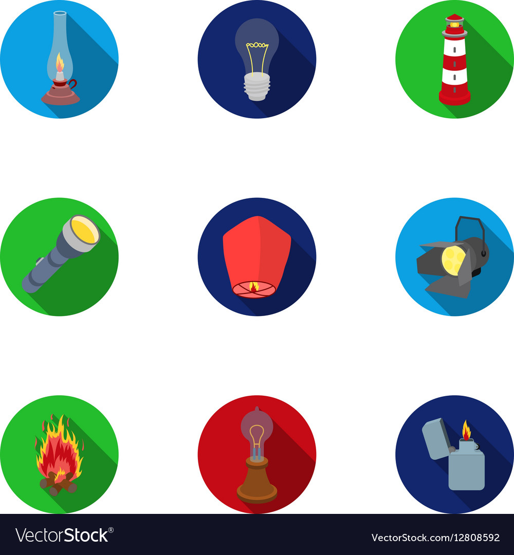 Light source set icons in flat style big