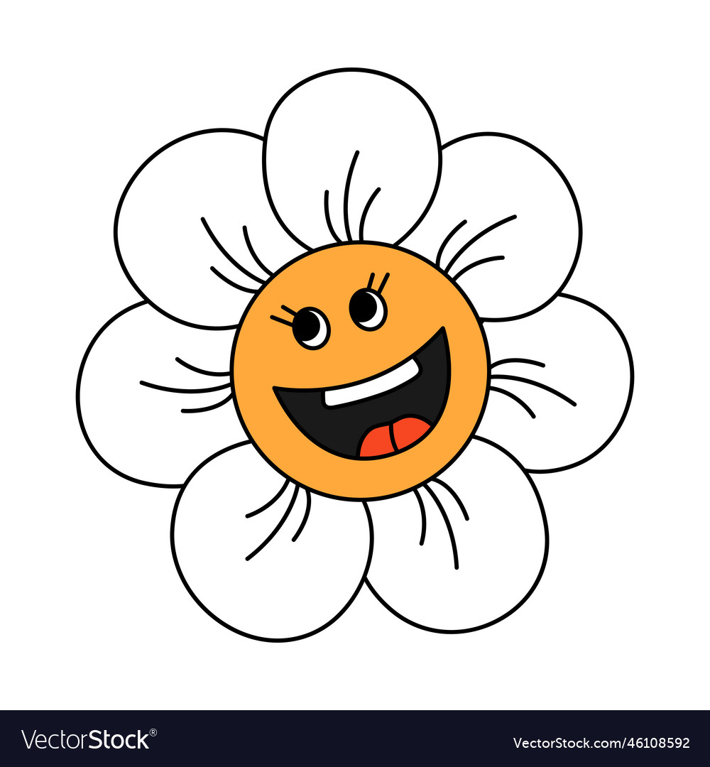 Retro 70s groovy smiling daisy flower character Vector Image