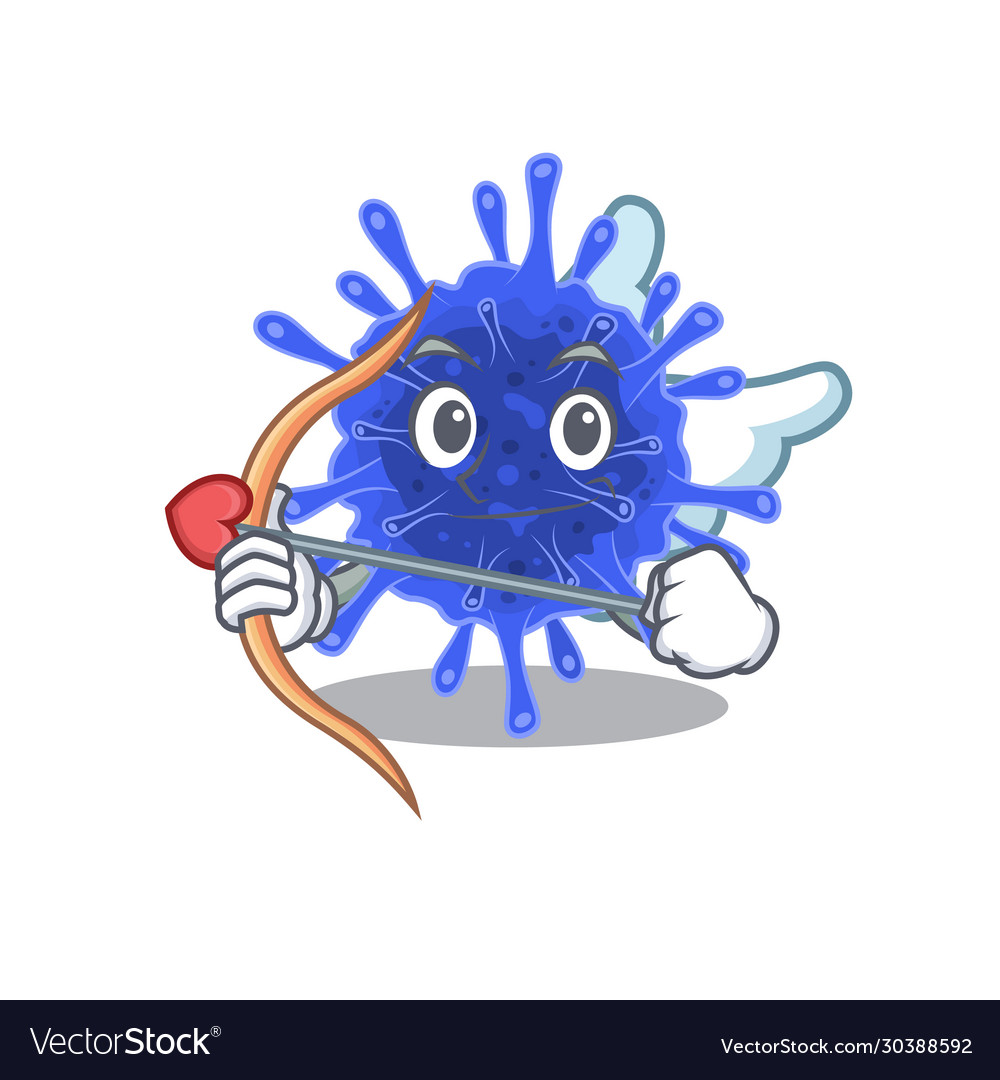 Romantic coronavirus cupid cartoon with arrow