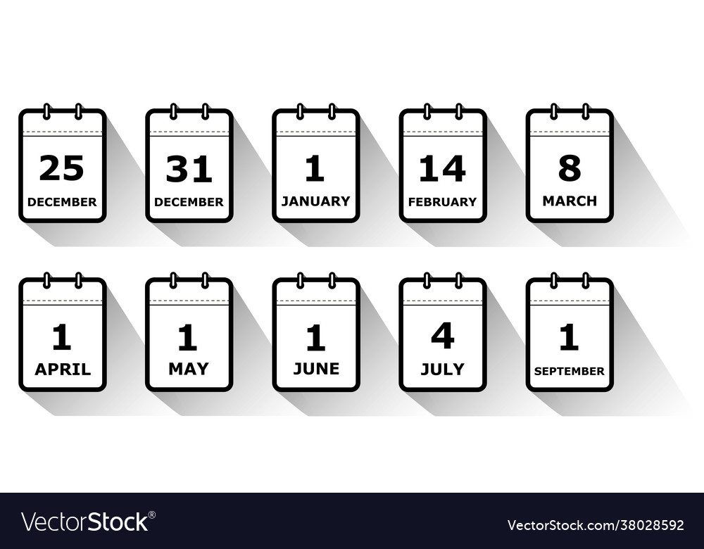 Set icons calendar pages with different