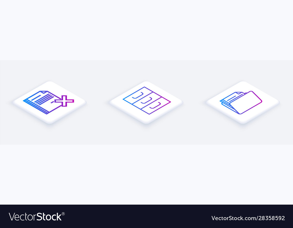 Set isometric line delete file document drawer vector image Set isometric line delete file document drawer