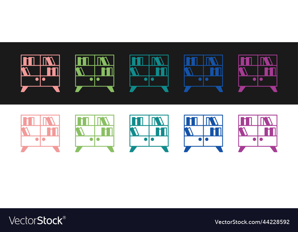 Set library bookshelf icon isolated on black