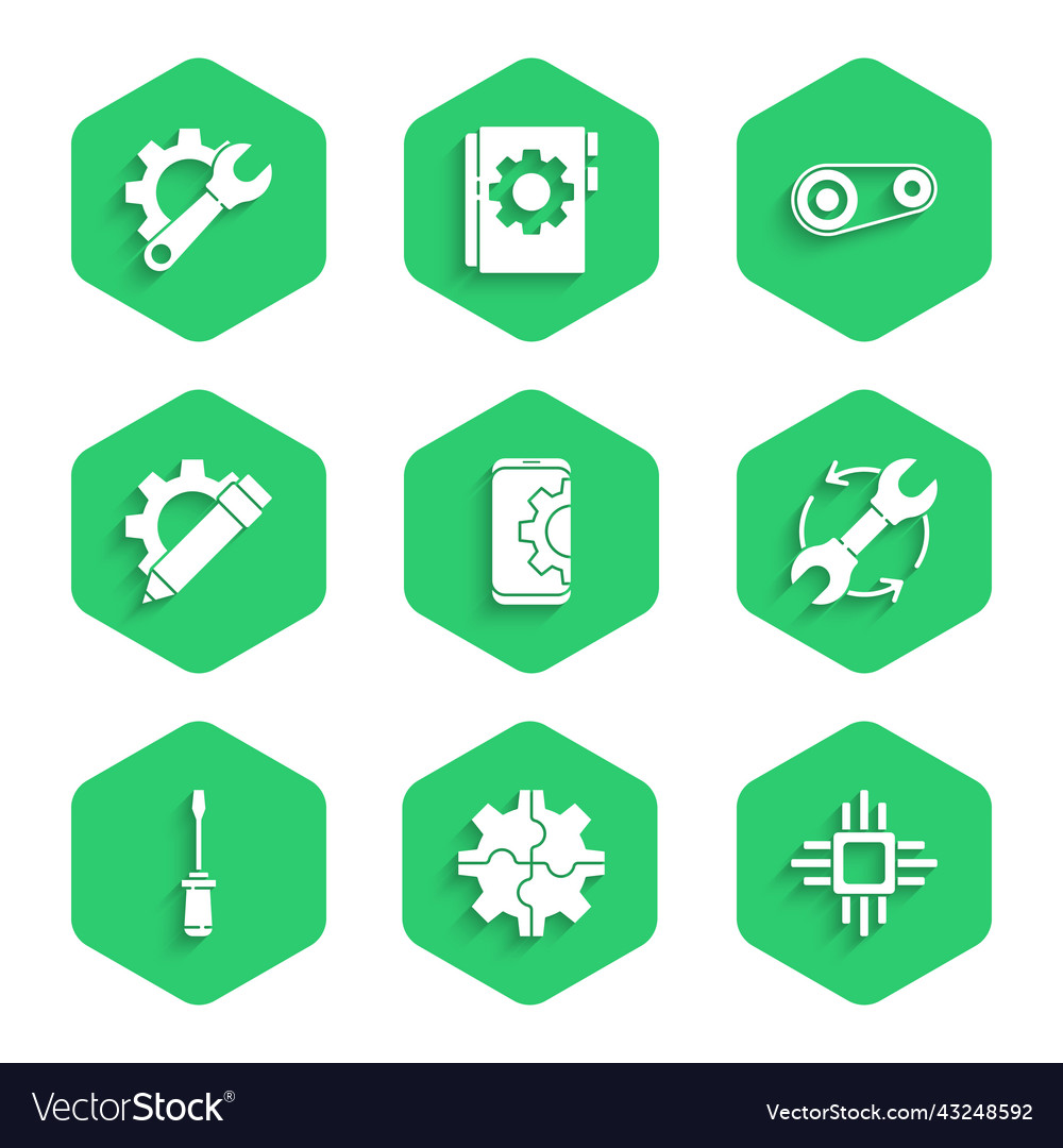 Set setting on smartphone gear processor vector image Set setting on smartphone gear processor
