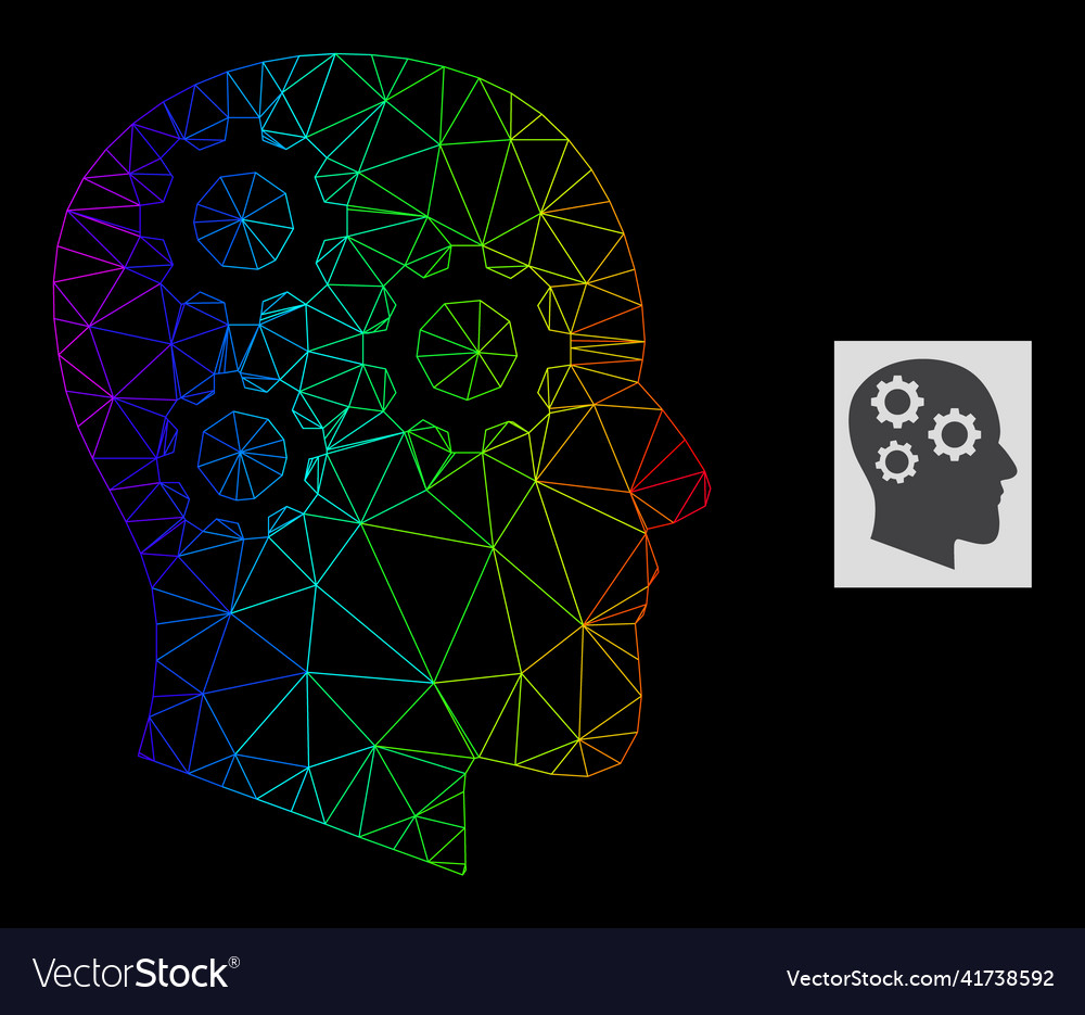 Spectrum gradiented polygonal mesh brain gears vector image Spectrum gradiented polygonal mesh brain gears