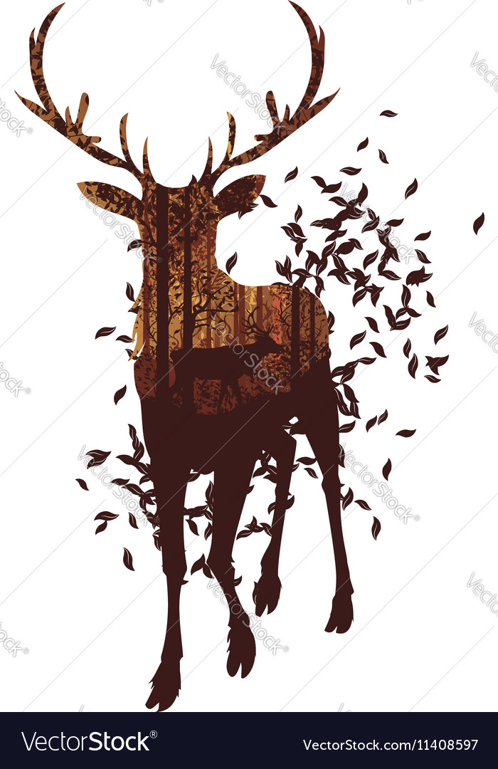 Autumn forest landscape and deer3