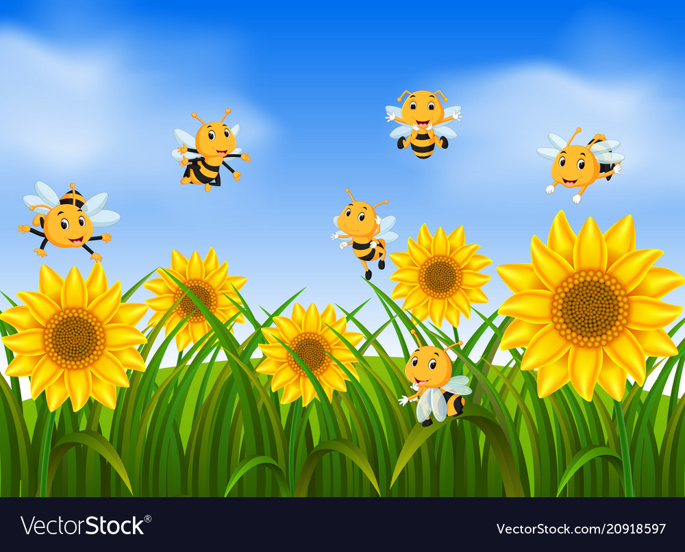 Download Bees Flying In Sunflower Garden Royalty Free Vector Image