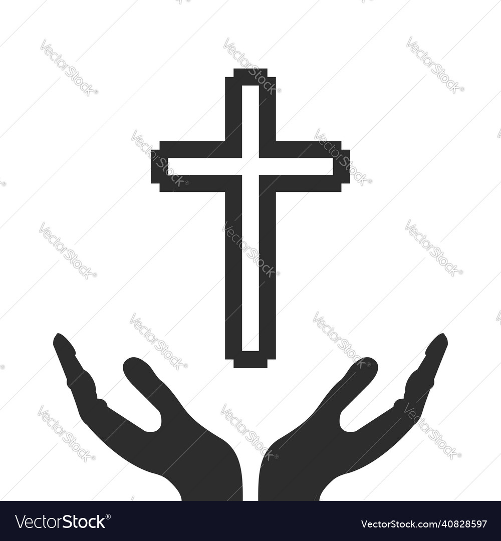 Cross and saving hands flat isolated christian