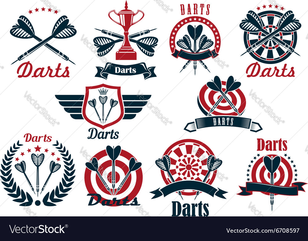 Darts game tournament symbols and icons Royalty Free Vector