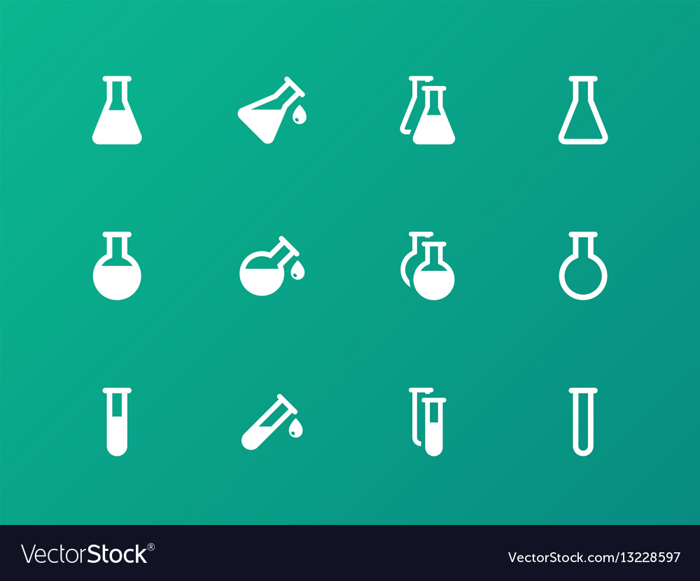 Erlenmeyer flasks flask tube icons on green